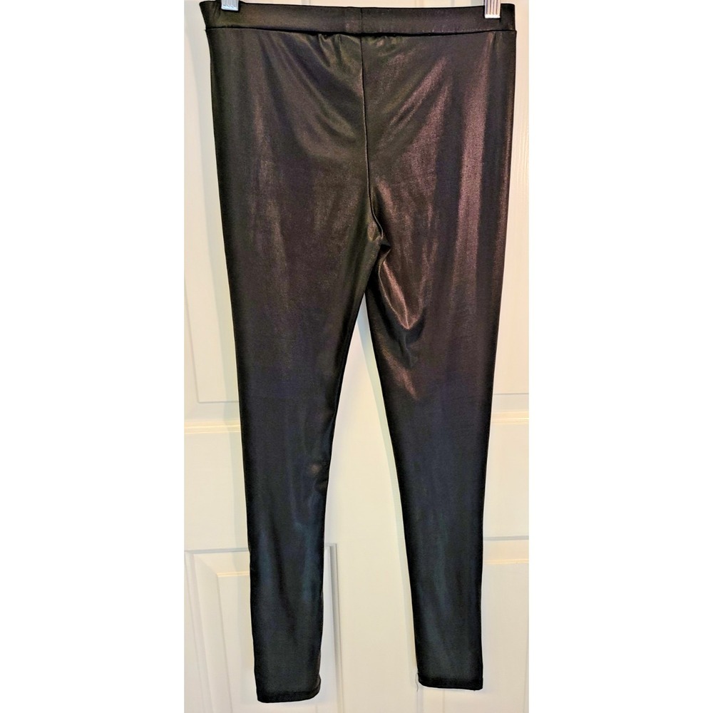 VTG Y2K Miley Cyrus Max Azria Black Shiny Liquid Ankle ZIP Leggings SZ XS